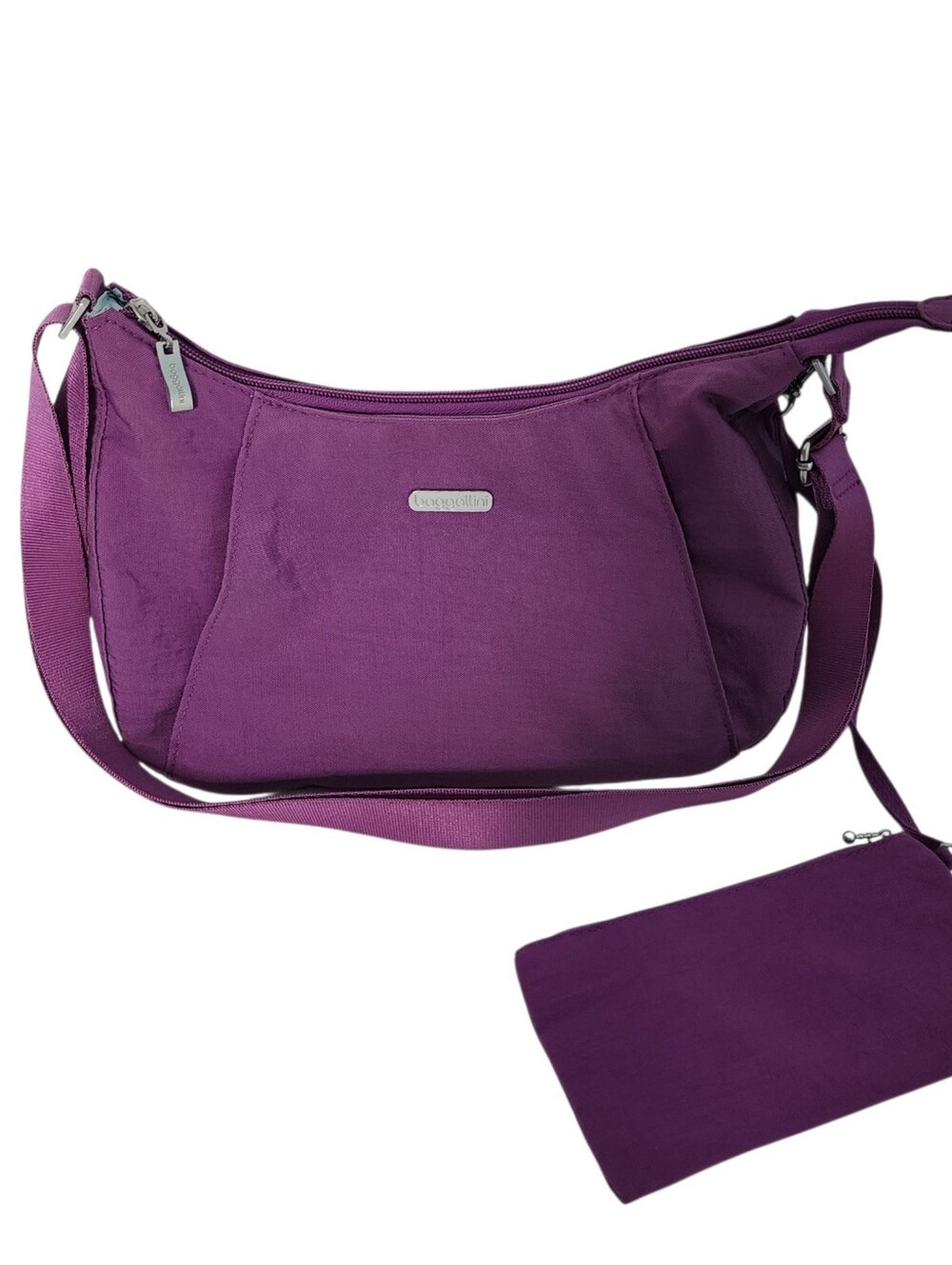 Baggallini Womens Purple Hobo Crossbody Bag Lightweight Nylon With Change Purse